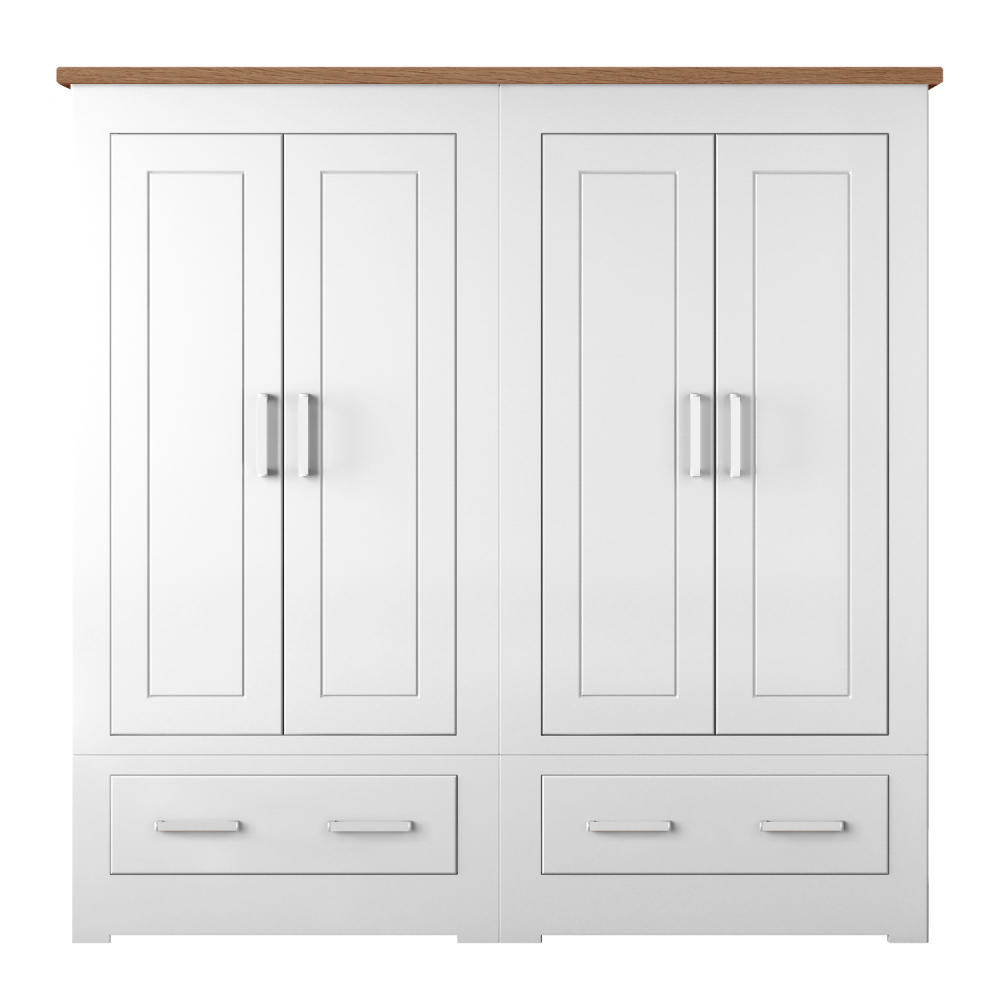 Millie Wardrobe 4 Door with Drawers H216 x W184 x D58cm (painted handles)