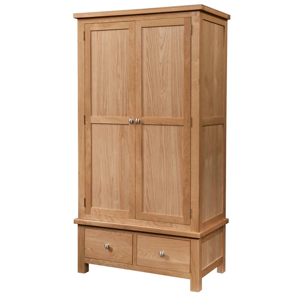 New Amber Oak Wardrobe Double with 2 Drawers