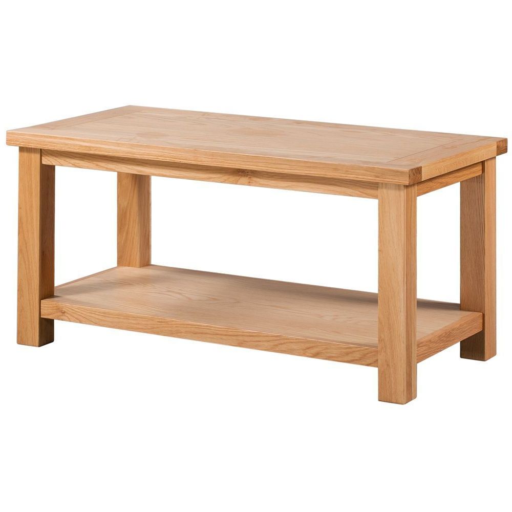 New Amber Oak Coffee Table Large with Shelf
