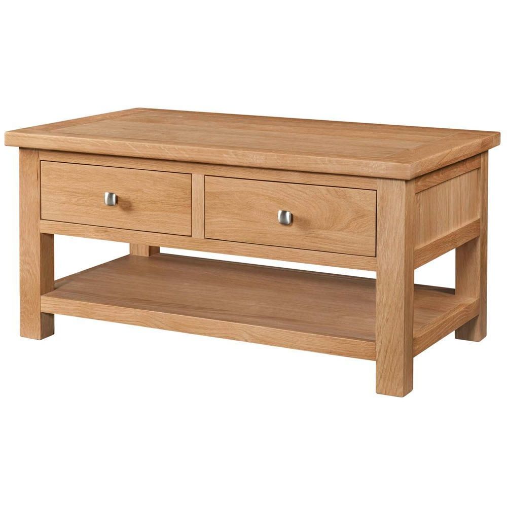 New Amber Oak Table Coffee with 2 Drawers