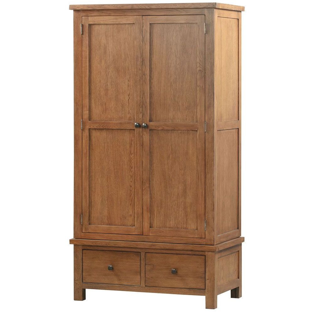 New Amber Oak Wardrobe Double with 2 Drawers