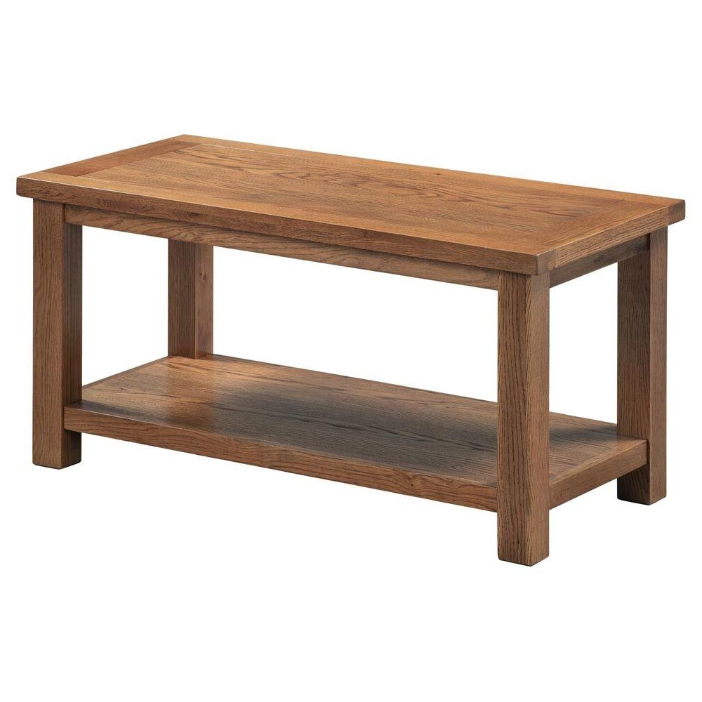 New Amber Oak Coffee Table Large with Shelf