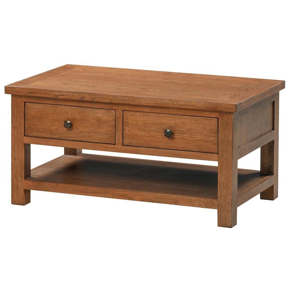 New Amber Oak Table Coffee with 2 Drawers