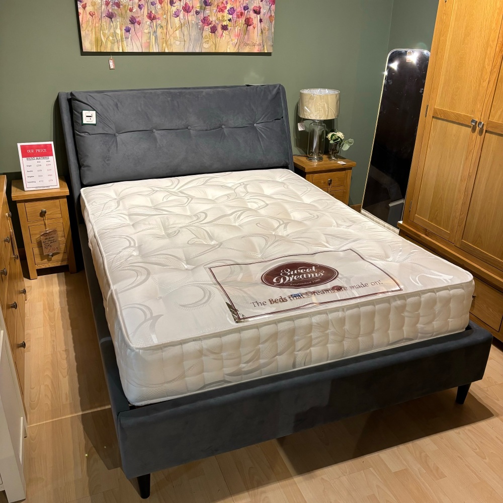 Katie Upholstered king Size bed in Grey Velvet