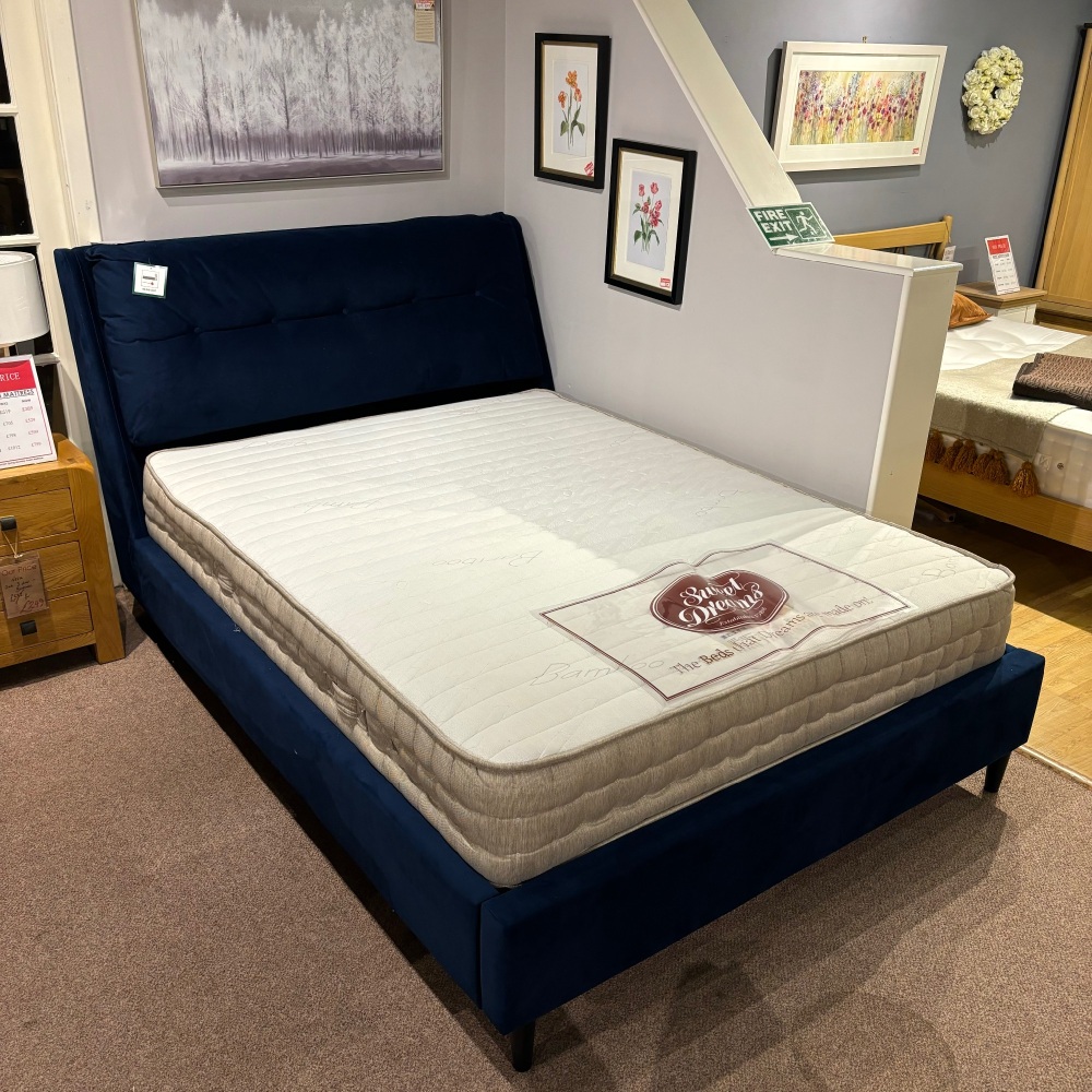 Katie Upholstered king Size bed in Blue Velvet