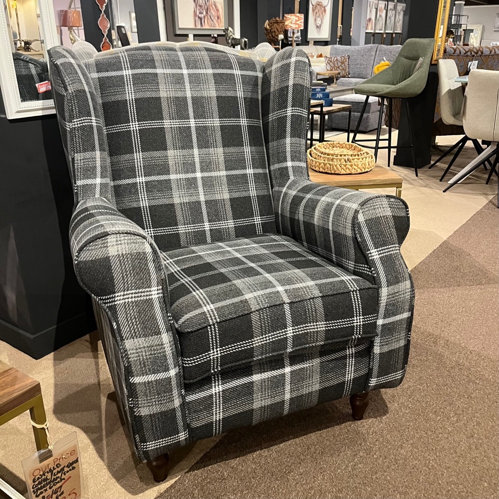 Wing Back Chair in Tartan Charcoal