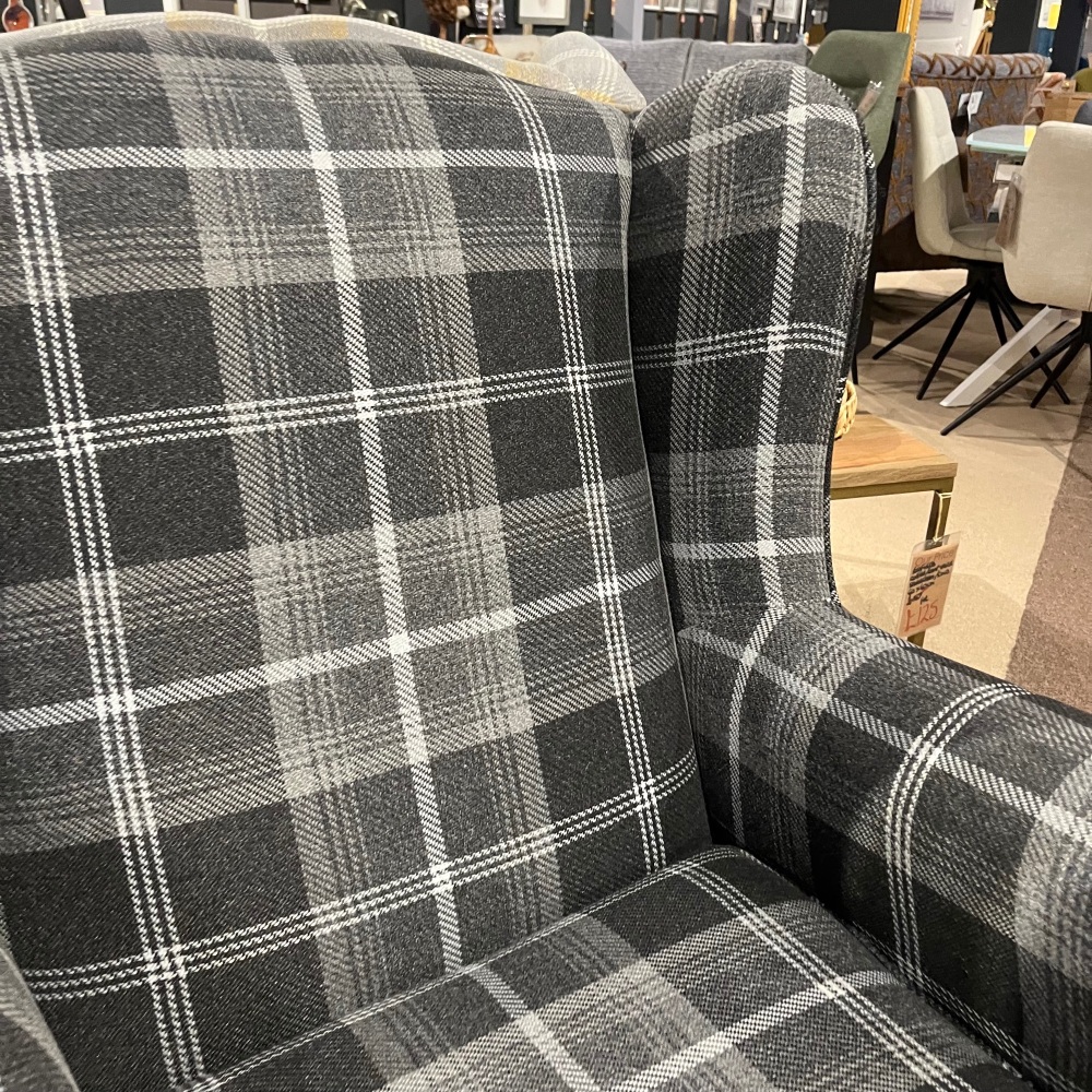 Wing Back Chair in Tartan Charcoal