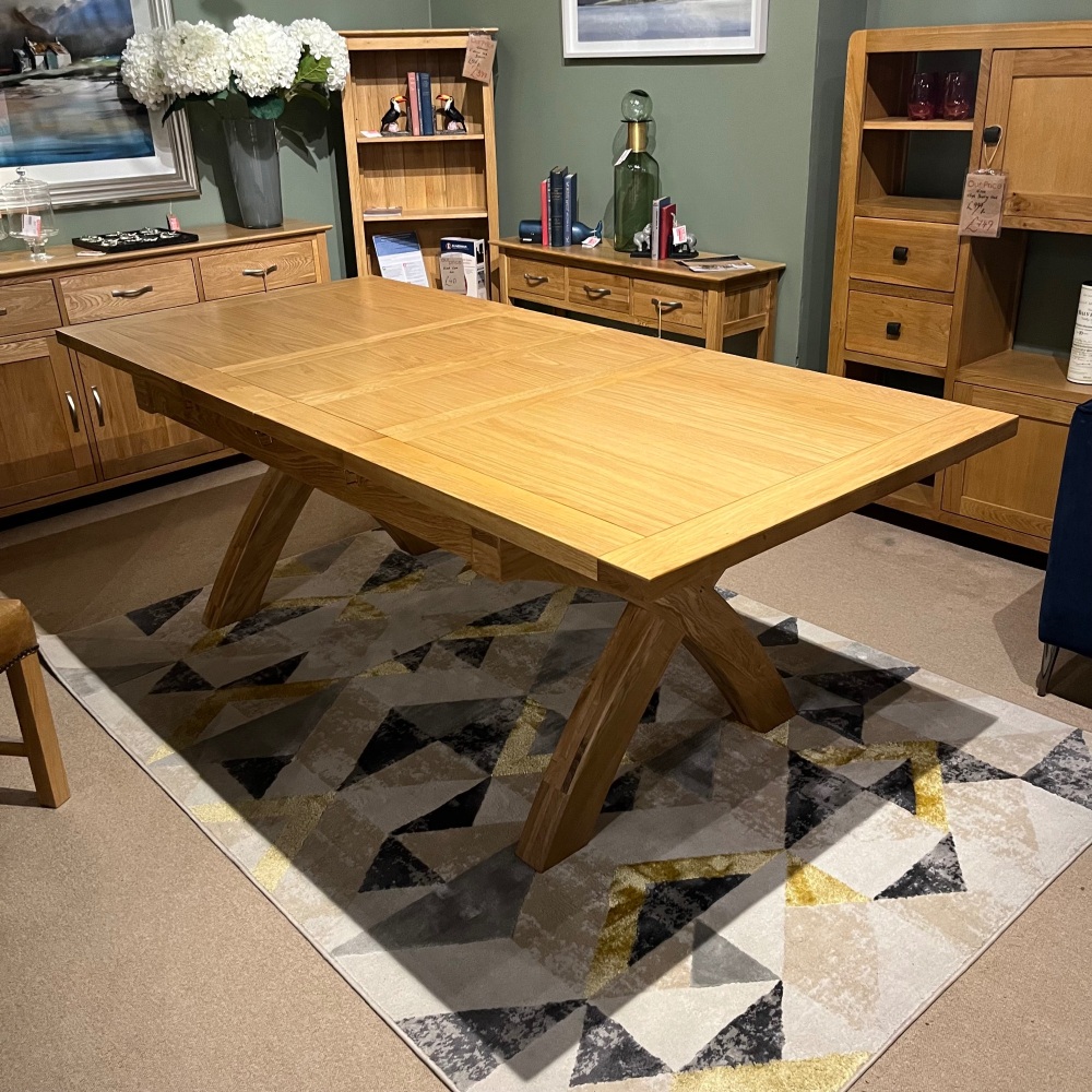 New Amber Extending X-Leg Oak Dining Table