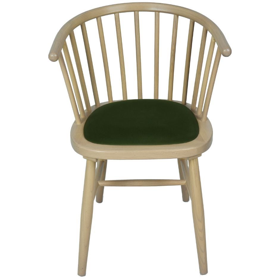 Nordic Upholstered Dining Carver Chair - Green Pad