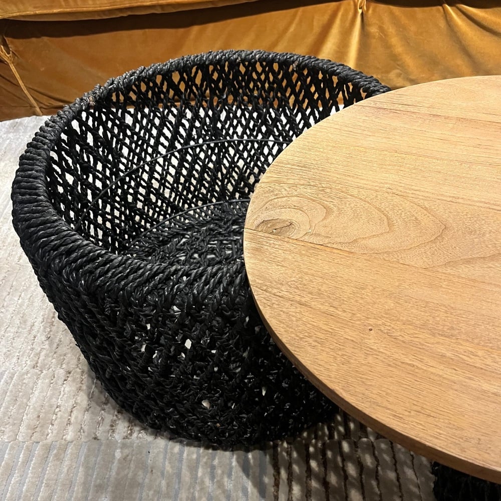 Clearance: Set Of Two Black Rattan Storage Coffee Tables