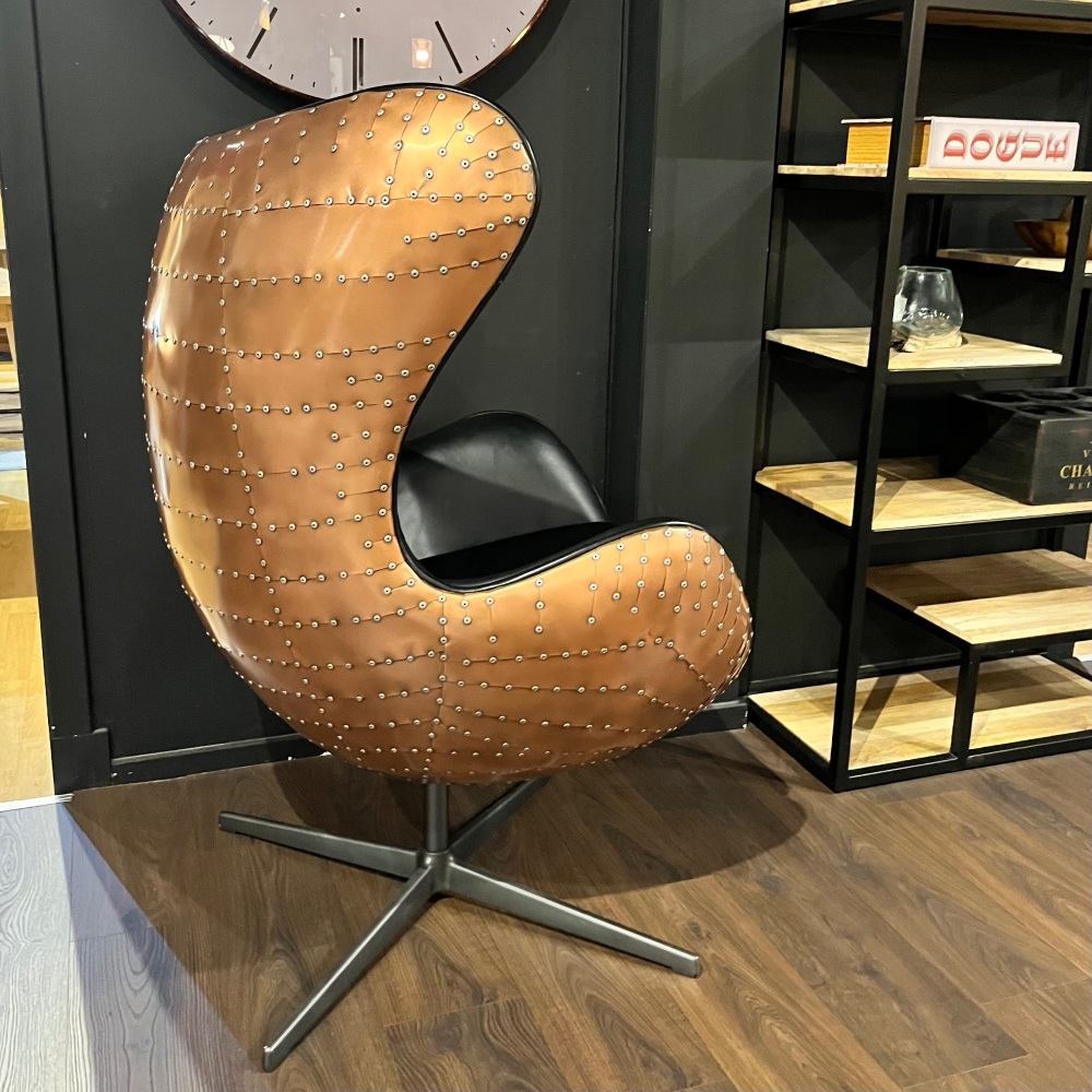 Clearance: Aviator Swivel Leather & Copper Chair