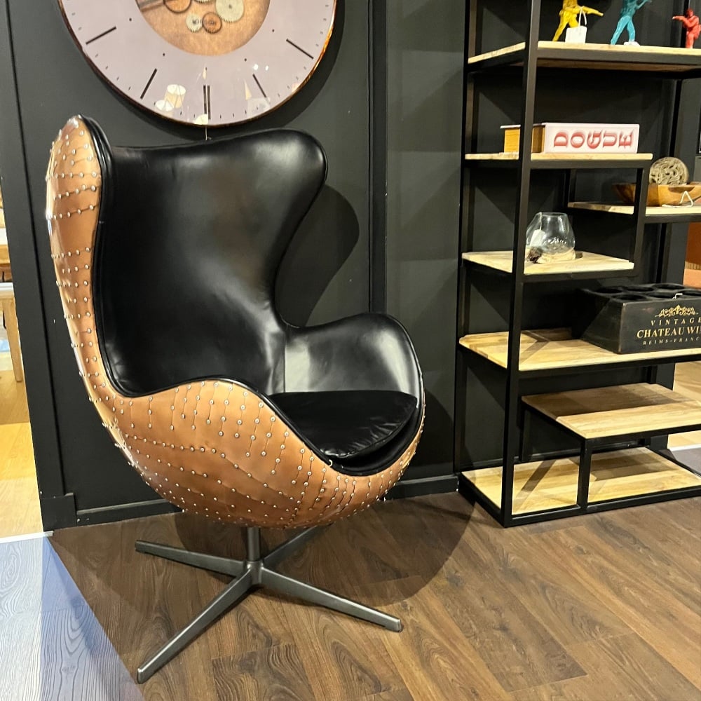 Clearance: Aviator Swivel Leather & Copper Chair