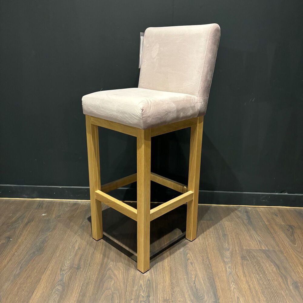 Clearance: Dusty Pink Velvet Bar Stool With Wooden Legs