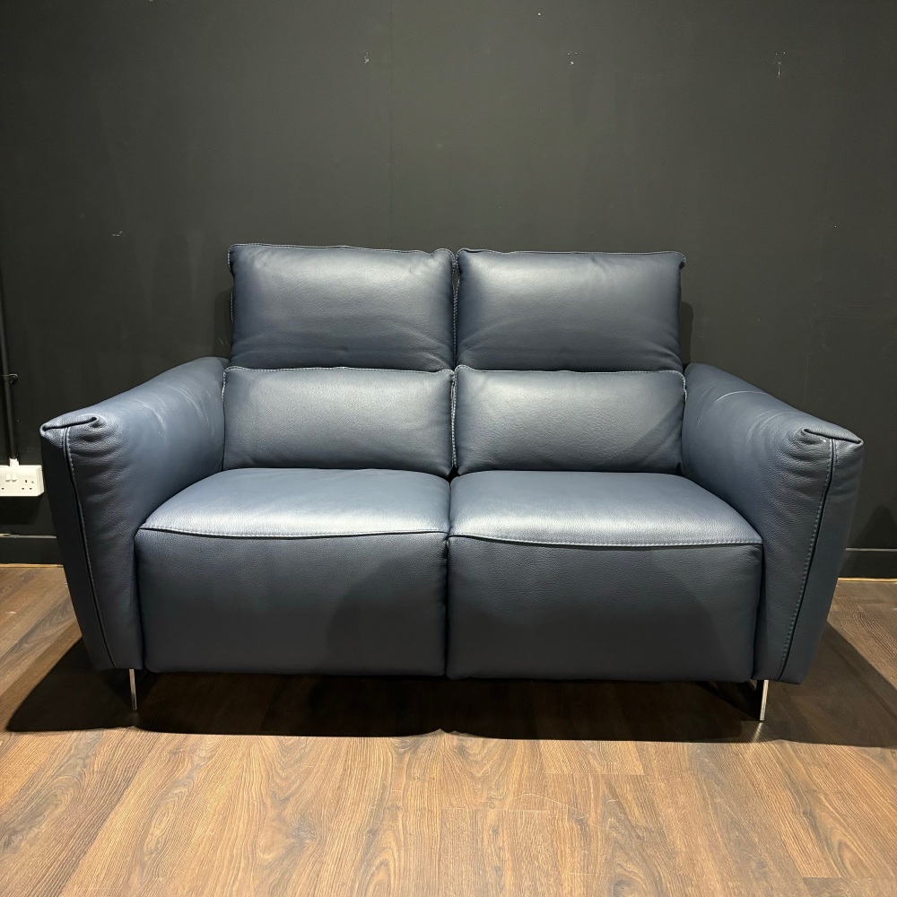 Clearance: Italian Navy Leather Leather 2 Seater Sofa