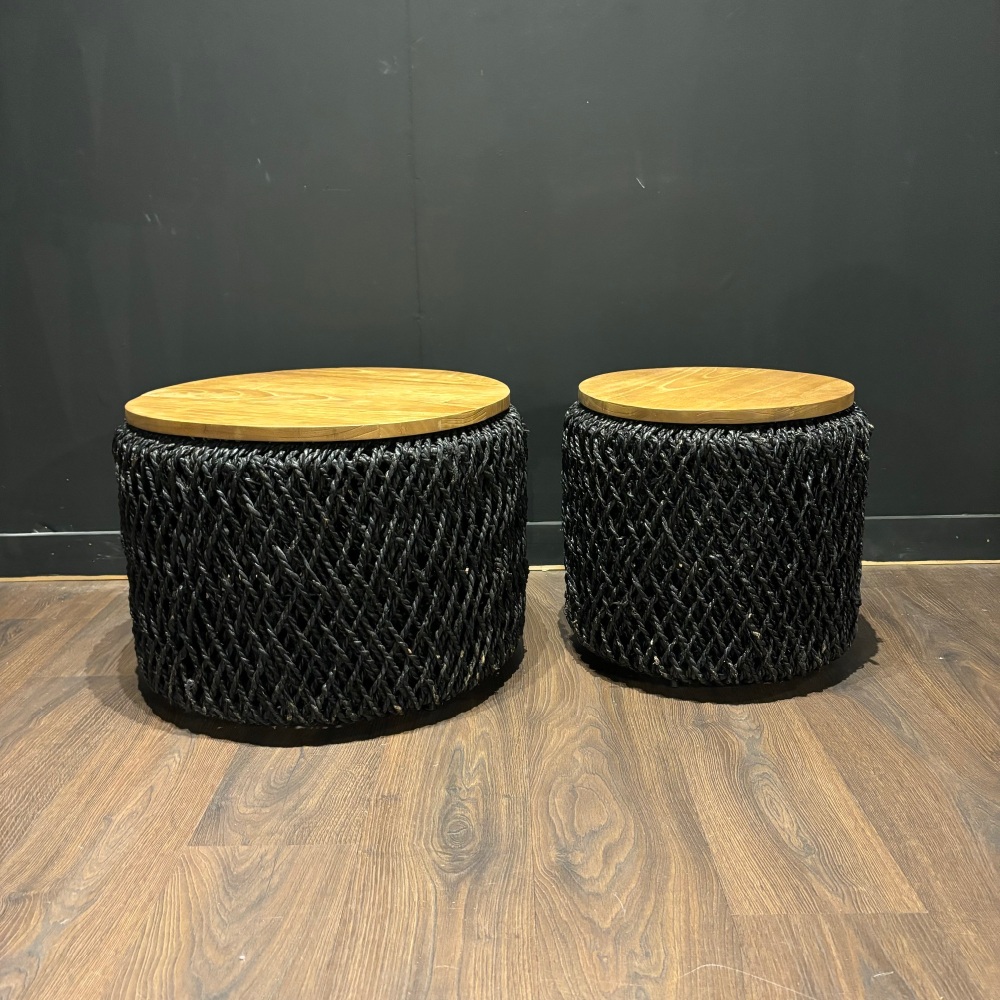 Clearance: Set Of Two Black Rattan Storage Coffee Tables