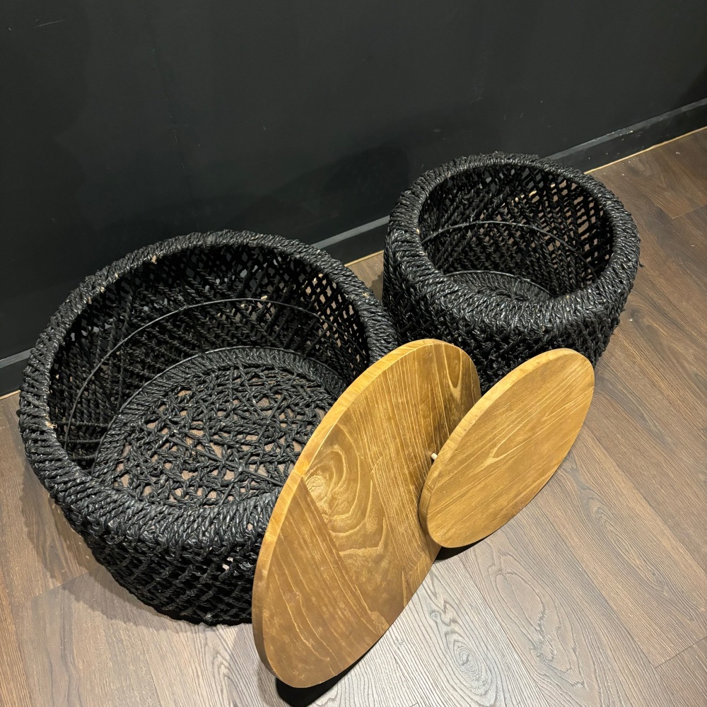 Clearance: Set Of Two Black Rattan Storage Coffee Tables