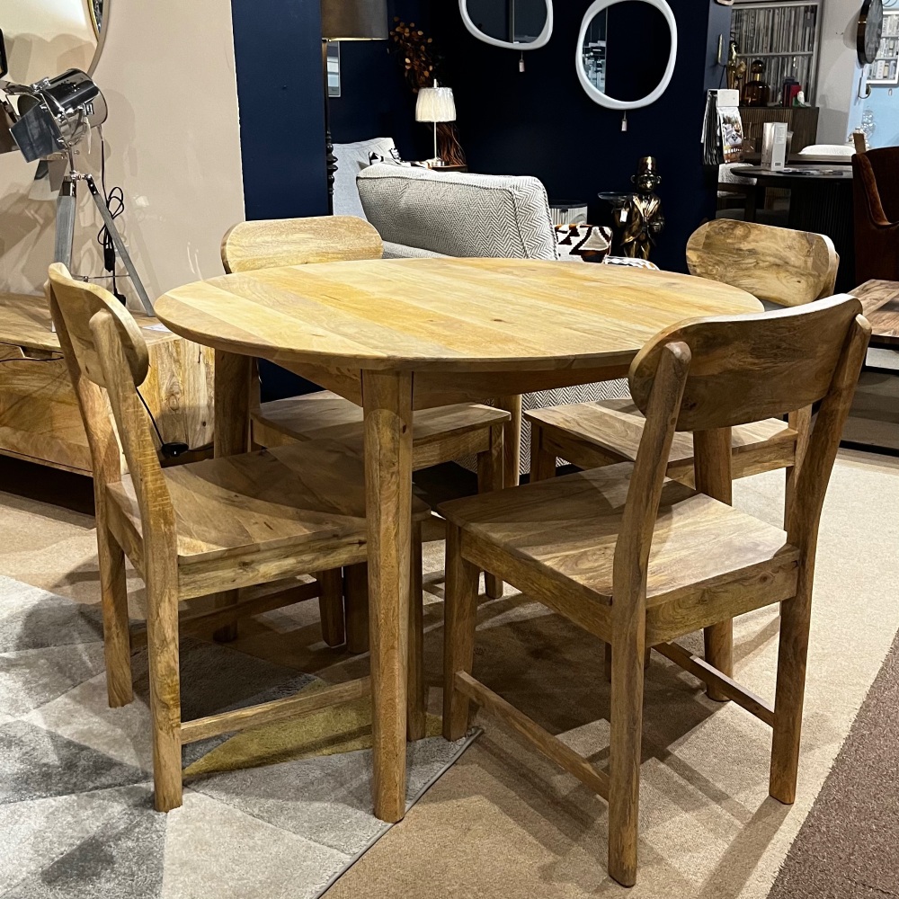 Clearance: Mango Round Dining Table & Four Dining  Chairs