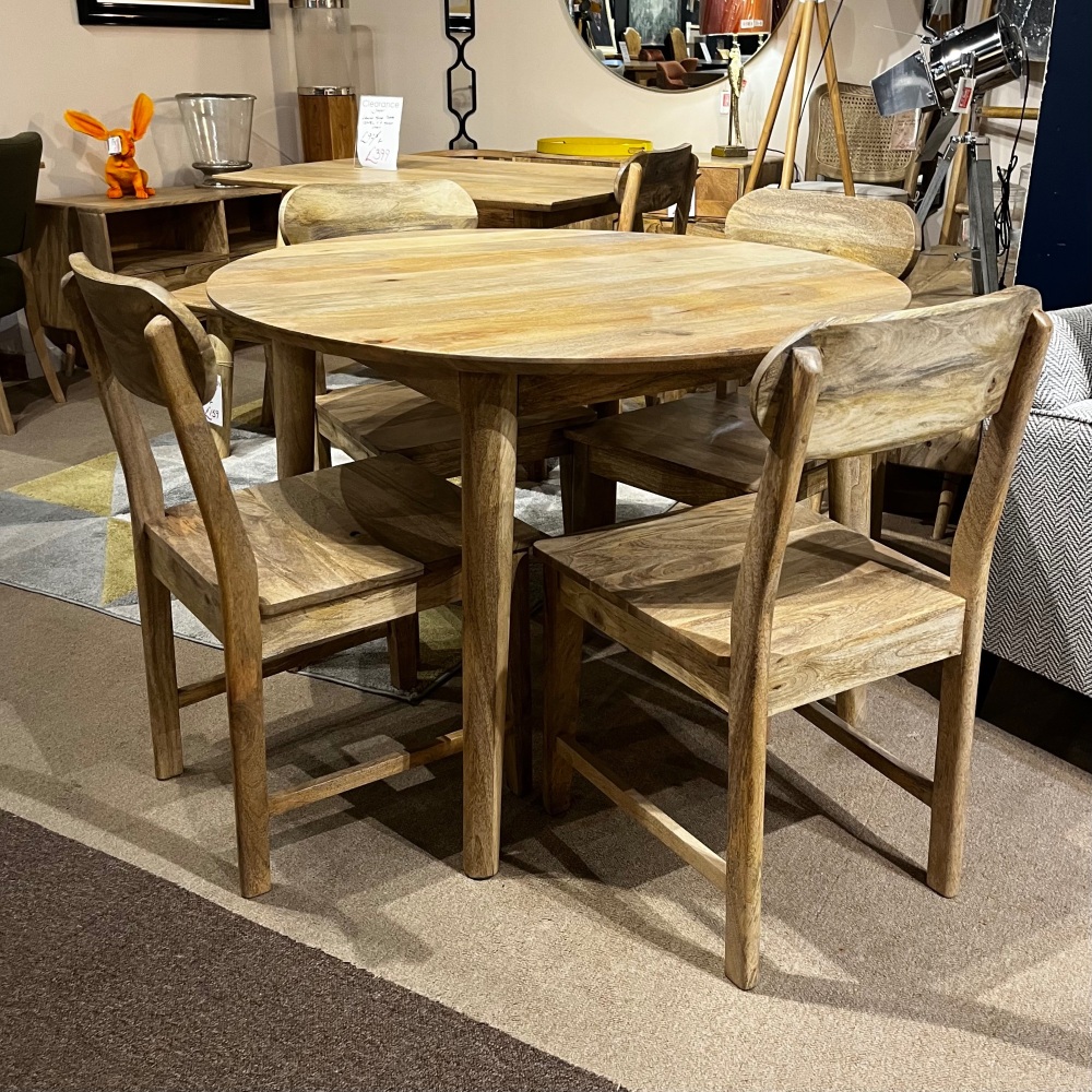 Clearance: Mango Round Dining Table & Four Dining  Chairs