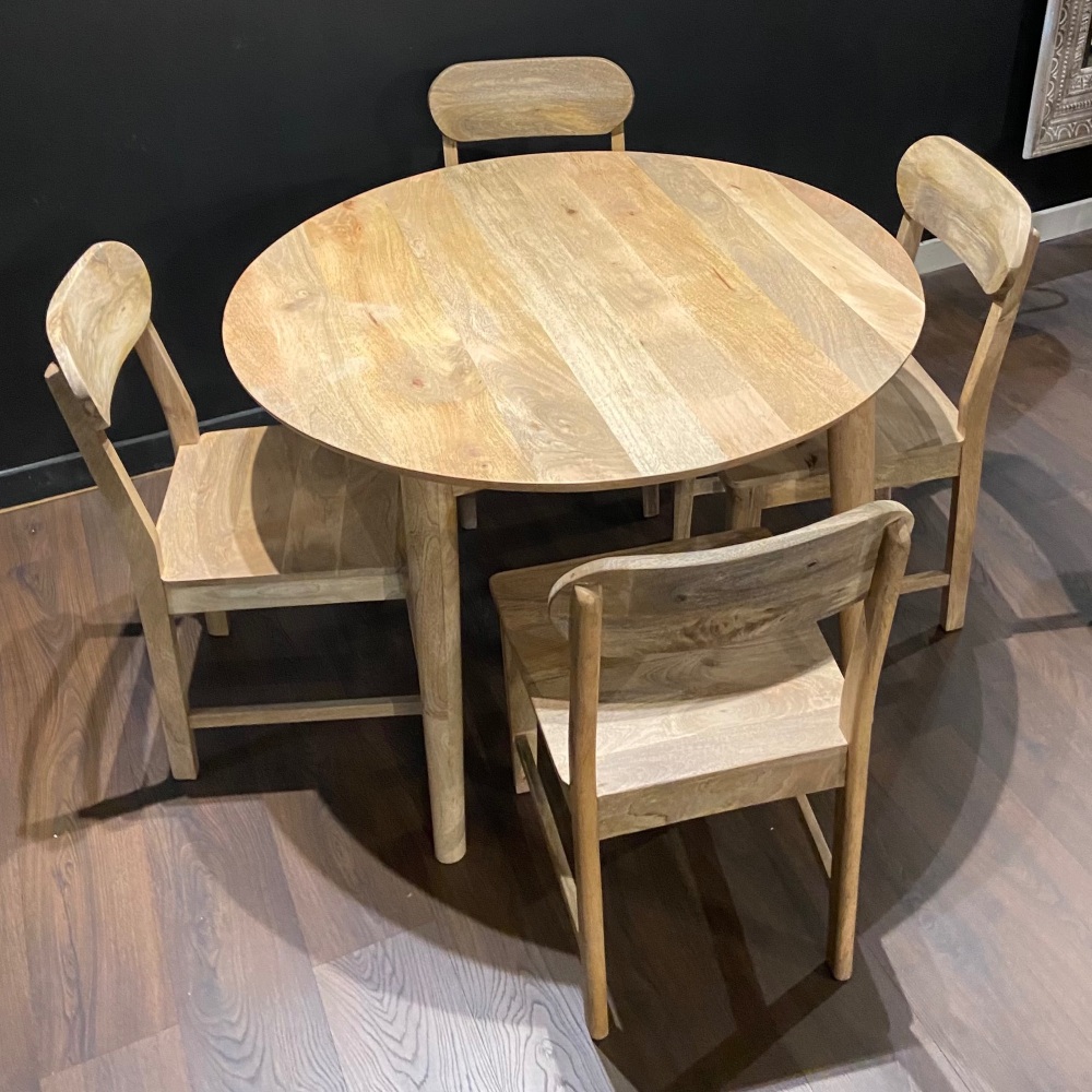 Clearance: Mango Round Dining Table & Four Dining  Chairs