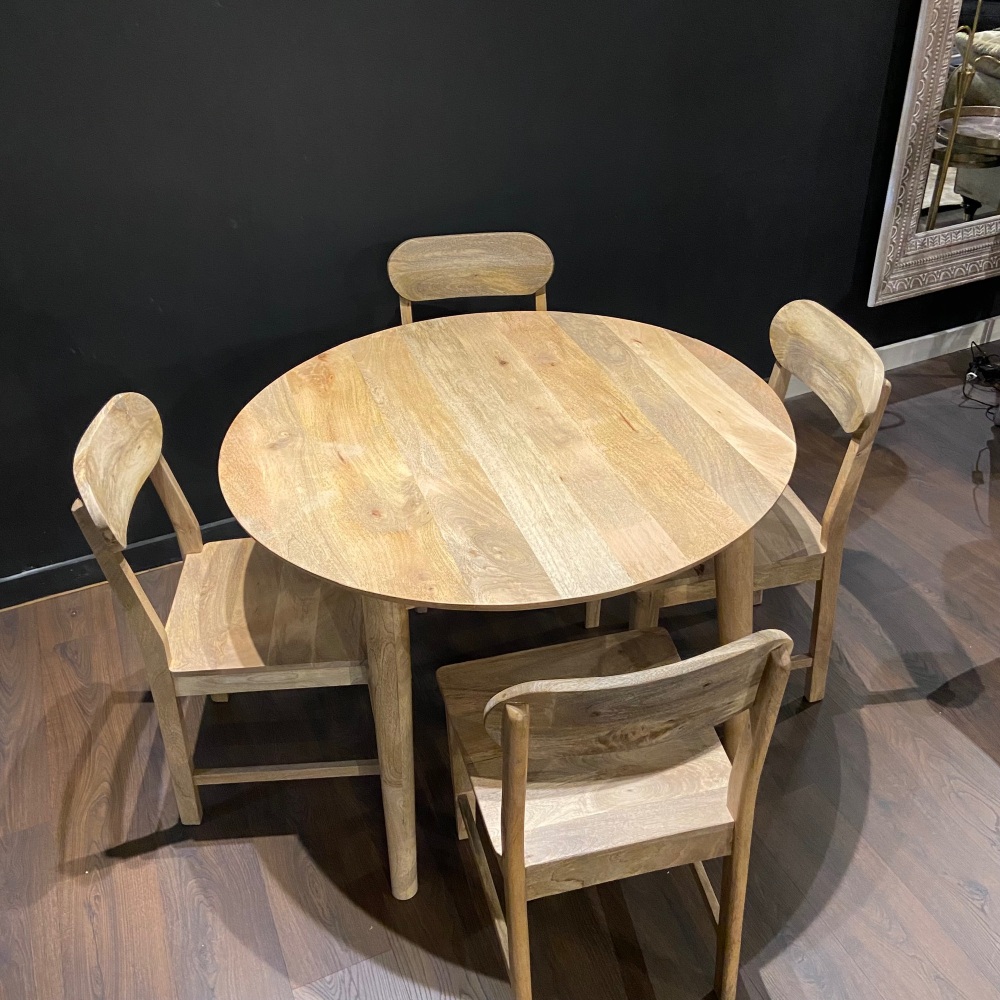 Clearance: Mango Round Dining Table & Four Dining  Chairs