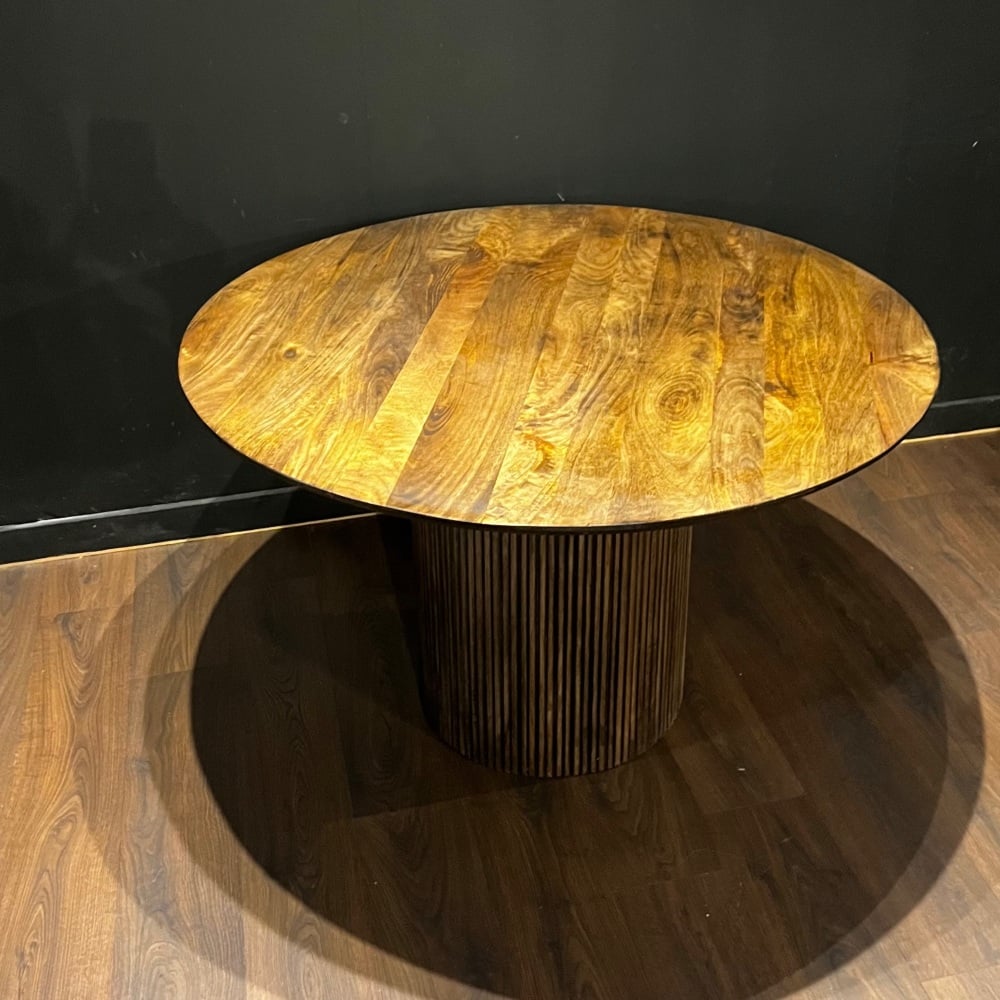 Clearance: Fluted 120cm Dark Mango Wood Dining Table