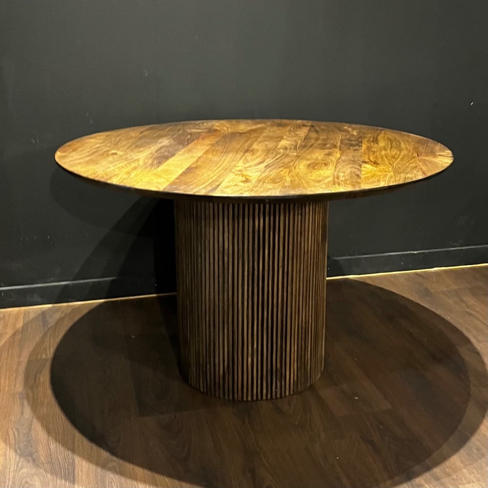 Clearance: Fluted 120cm Dark Mango Wood Dining Table