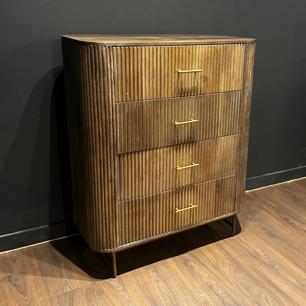 Clearance: Fluted Dark Mango Wood Chest Of Drawers