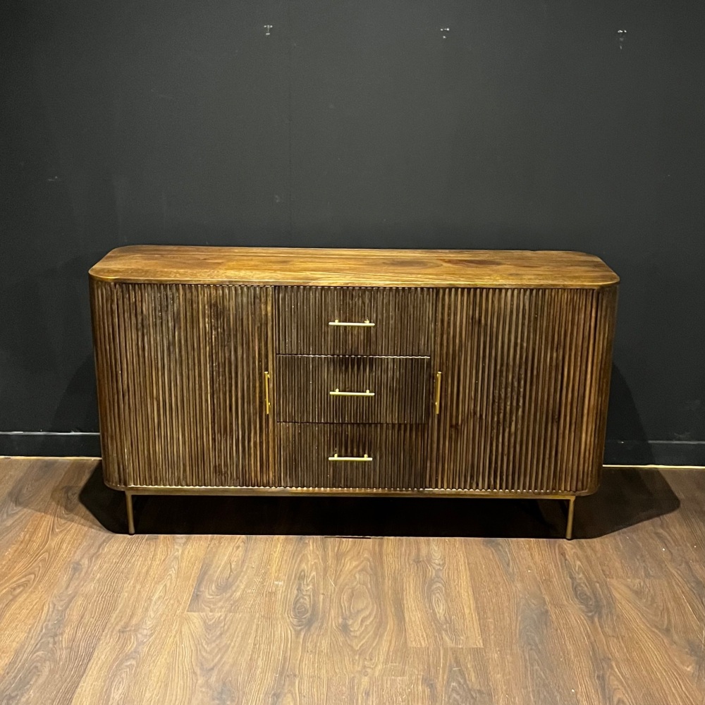 Clearance: Fluted Dark Mango Wood Sideboard