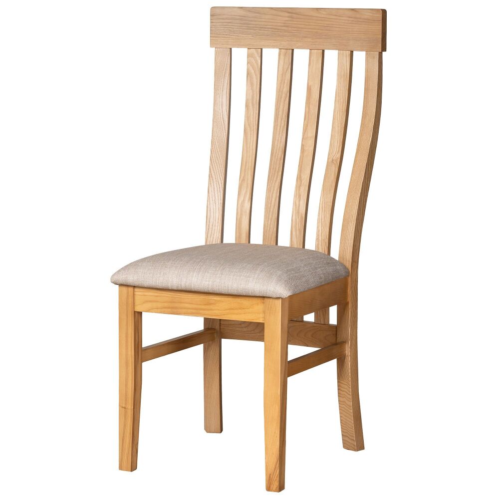 New Amber Oak Dining Chair Navada Frabric Beige Seat Pad