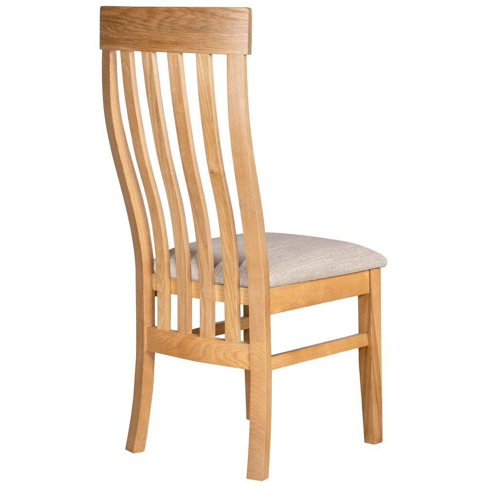New Amber Oak Dining Chair Navada Frabric Beige Seat Pad