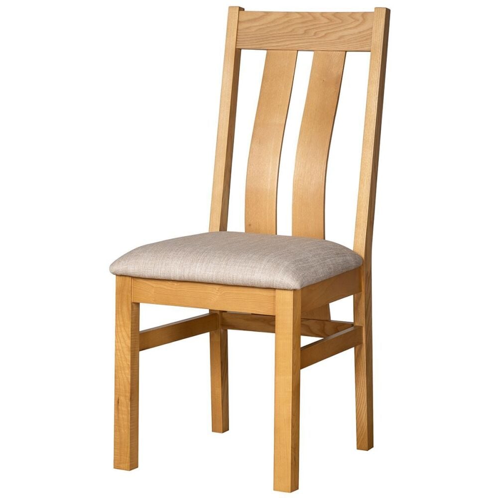 New Amber Oak Dining Chair Harvard Fabric Seat Pad Beige