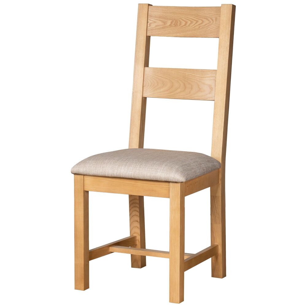 New Amber Oak Dining Chair Ladder Back Beige Faric Seat