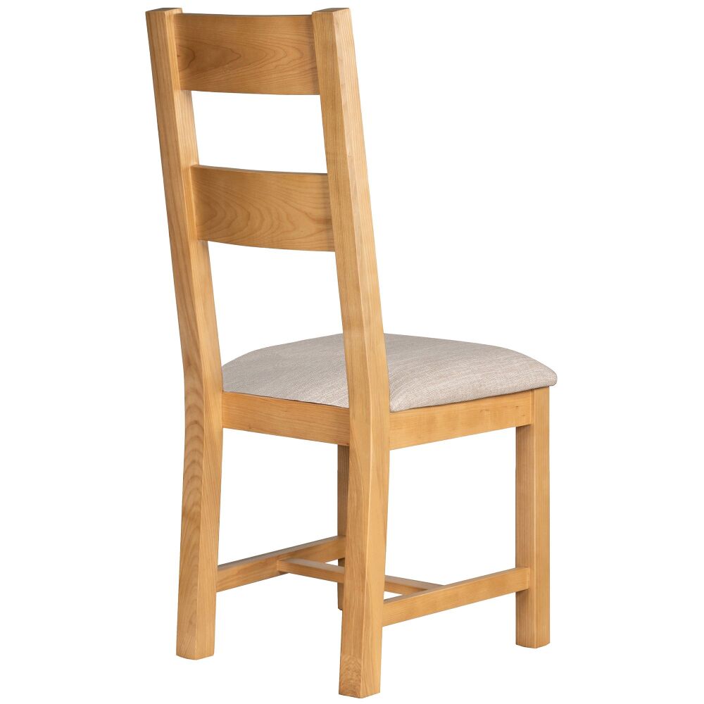 New Amber Oak Dining Chair Ladder Back Beige Faric Seat