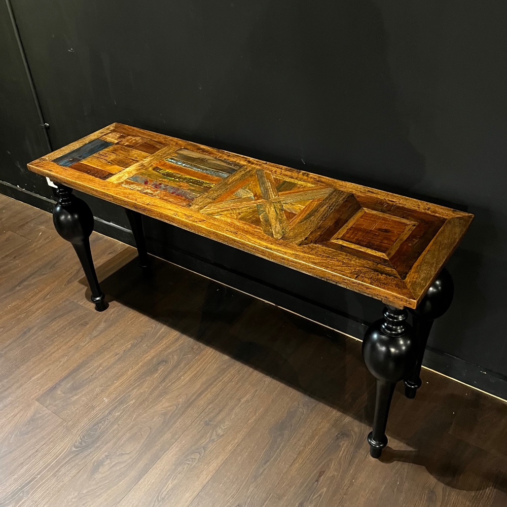 Parquet Top Turned Leg Console Table