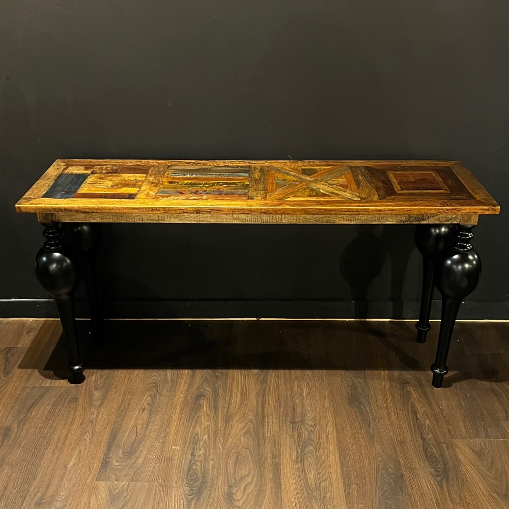 Parquet Top Turned Leg Console Table