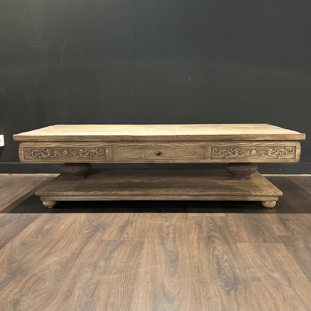 Reclaimed Elm Coffee Table with Dragon Carving