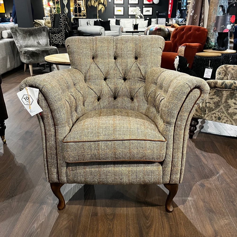 Clearance: Knapton Harris Tweed & Leather Accent Chair
