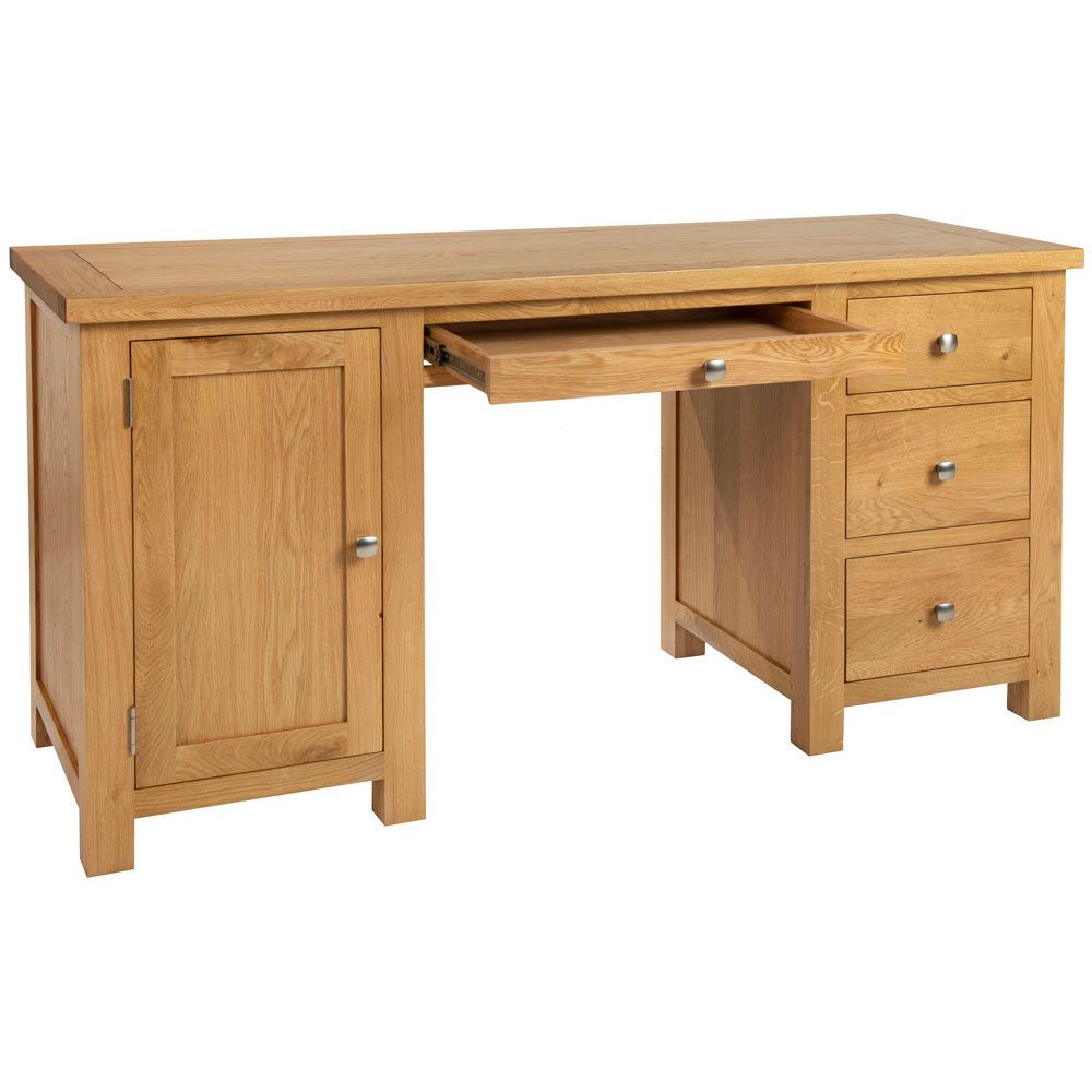 New Amber Oak Double Pedestal Desk