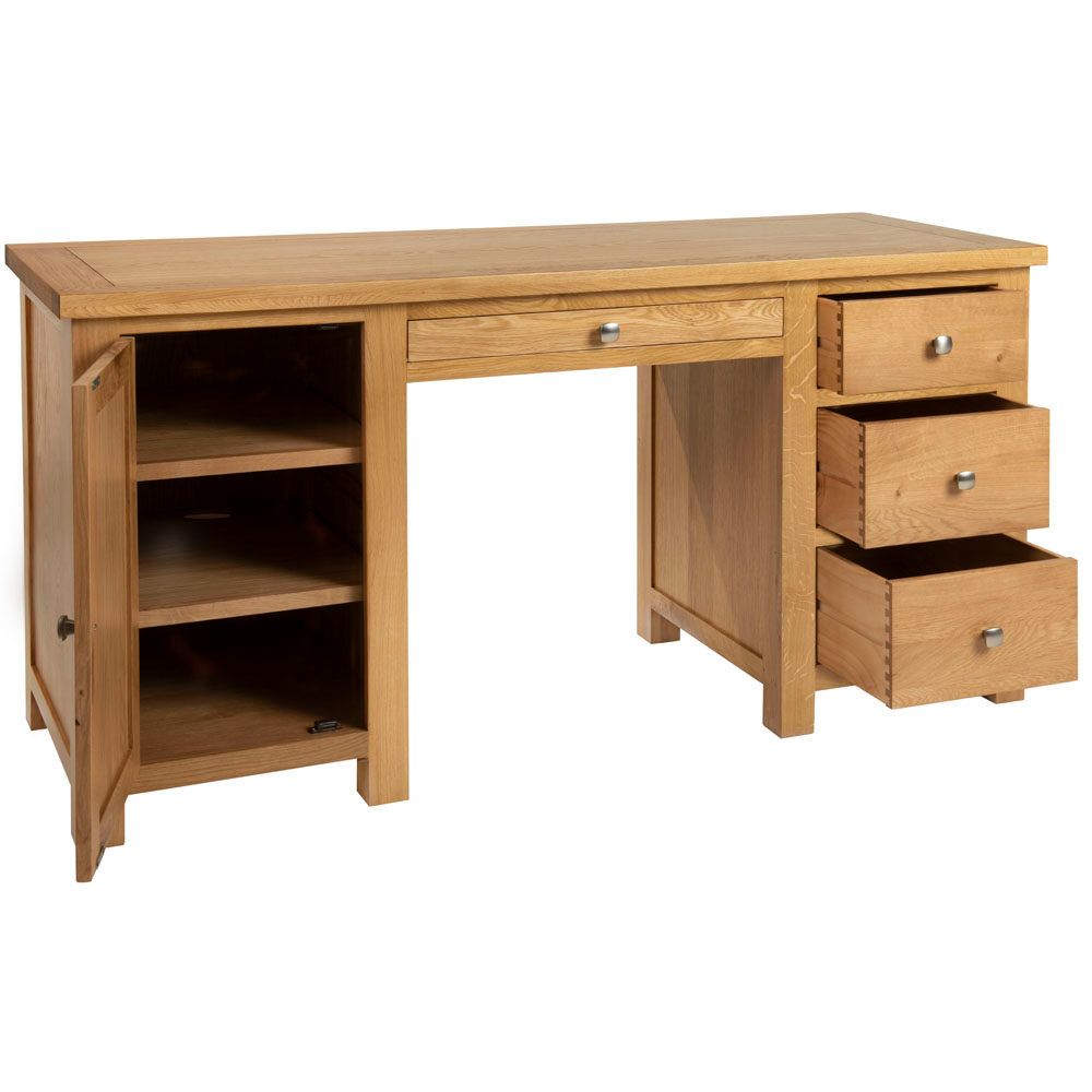 New Amber Oak Double Pedestal Desk