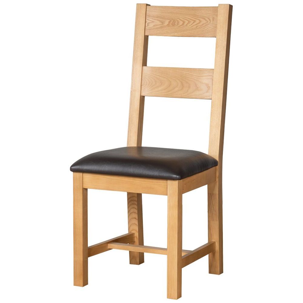 New Amber Oak Dining Chair Ladder Back With PU Seat
