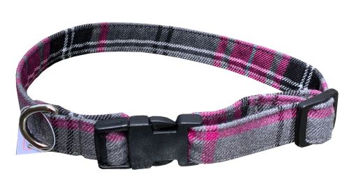 Pink & Grey Tartan Dog Collar