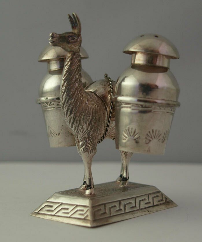 Novelty Small Silver Cruet Stand In The Form Of An Alpaca