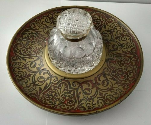 Early 19th C. Boulle Work Desk Stand Inkwell