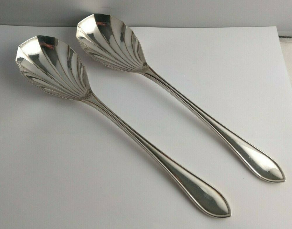 Pair Of Solid Vintage Silver Serving Spoons - 211g - Sheff. 1959
