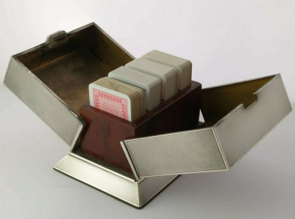 Rare Silver Four Deck Playing Cards Box