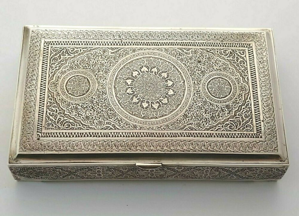 Vintage Persian Silver Cigarette Box - 413g.