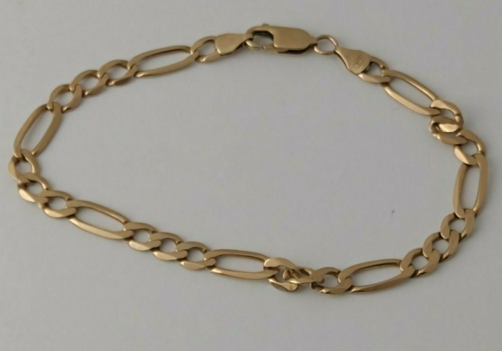 9ct Gold Figaro Link Bracelet - 6.7g - 21cms