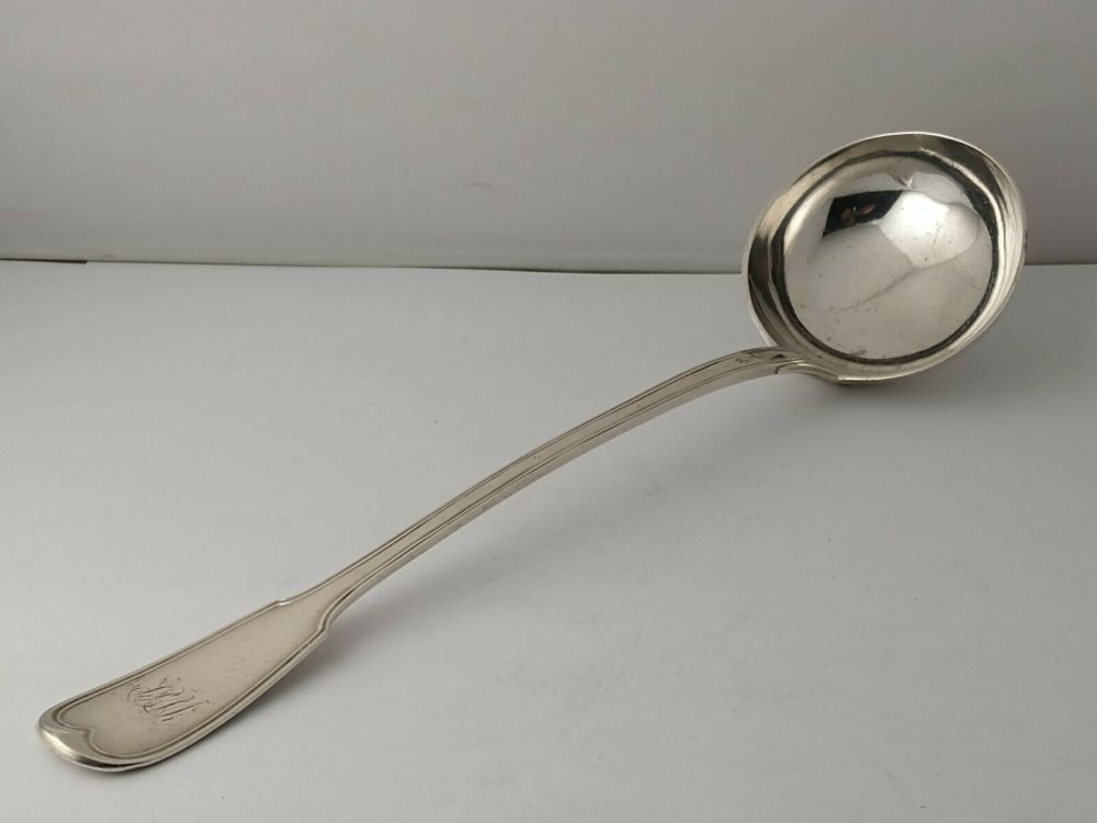 Early 19th C. French Fiddle & Thread Pattern Silver Soup Ladle - 171g - 1819-38