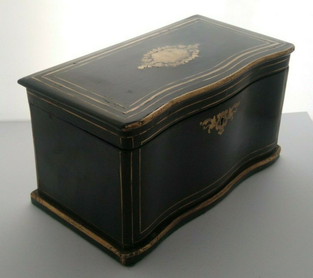 Fench 19th C. Napoleon III Ebonised & Brass Inlaid Tea Caddy