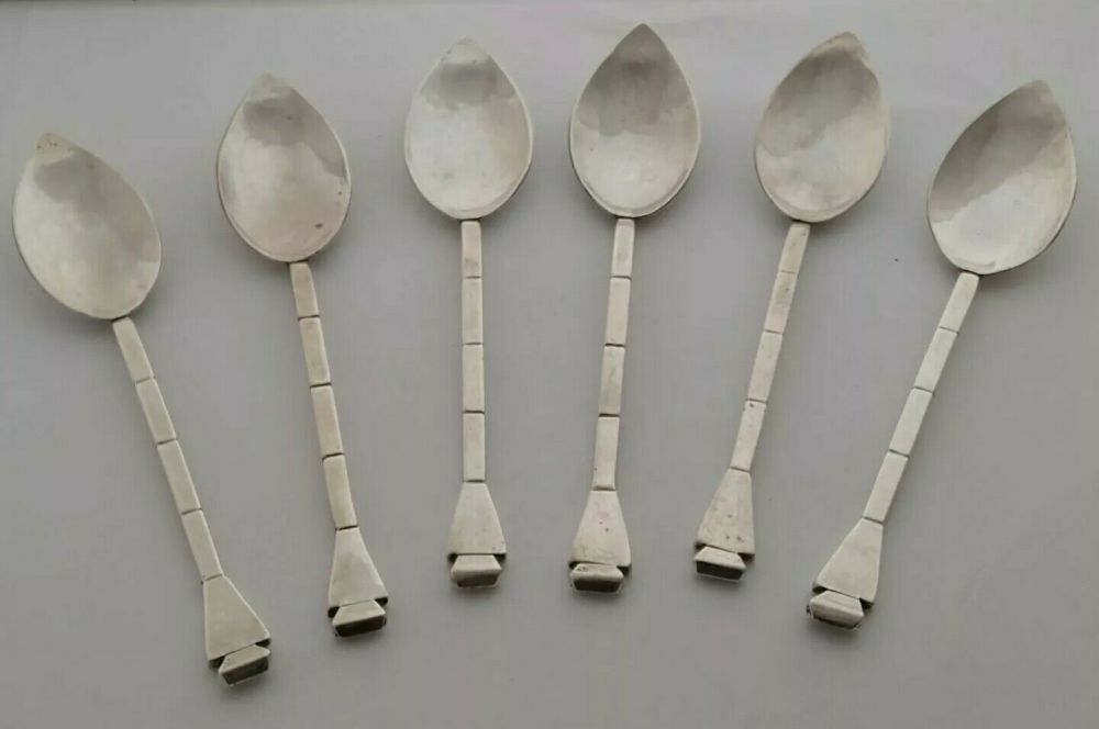 Set Of Arts & Crafts Handmade Silver Grapefruit Spoons - 186g - Birm. 1958